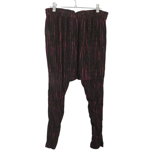Free People XS Harem Pants Black Pink Rayon Drawstring Casual Boho Chic - Picture 1 of 12